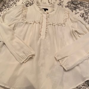 J Crew Long Sleeved Silk Blouse Cream Medium